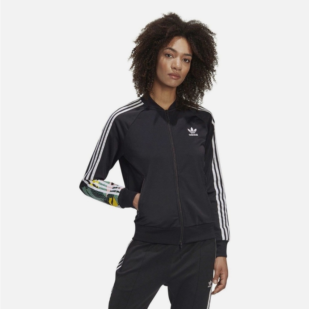 Adidas Women's Black Bomber Jacket with Multicolor Sleeve